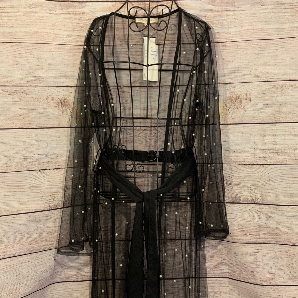 🆕 Black Sheer Mesh Cover up Duster/Kimono MEDIUM